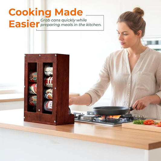 HOMESTEAD Wooden Can Organizer for Pantry, Solid Wood Canned Food Rack, Holds Standard 14.2 oz Cans, Space-Saving Kitchen Storage for Cabinets & Countertops (Brown)