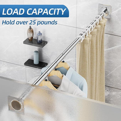 CorkLatta Chrome Shower Curtain Rod,1 Inch Diameter Stainless Steel Adjustable Spring Tension Rods 32 to 68",with Holders,Anti-Slip,Curtain Rods No Drilling(1 Pack)