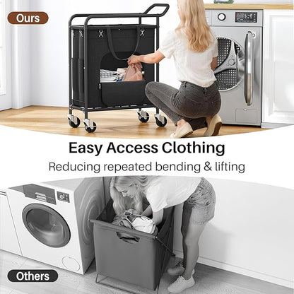 Laundry Basket with Wheels,114L Large Rolling Laundry Hamper, Heavy-Duty Laundry Cart Sturdy Metal Frame with Handle, Minimizes Bending Easy Access Clothing for Bedroom, Bathroom, Laundry Room (Black)