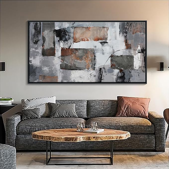 Large Wall Art - Abstract Modern Canvas Wall Art for Living Room, Framed Wall Decor for Bedroom, Decorative Artwork for Wall Decor in Gray and Black Tones 29×58IN