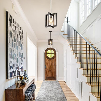 Small Modern Farmhouse Black Pendant Lights Kitchen Island, Adjustable Hanging Metal Industrial Chandelier Ceiling Light Fixture for Hallway Entryway Bedroom Dining Room