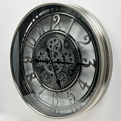 DORBOKER Real Moving Gears Wall Clock Large Modern Metal Clocks for Living Room Decor, Industrial Steampunk Unique Vintage Rustic Decorative Clock for Home Farmhouse Office, 21 Inch,Gunmetal Arabic