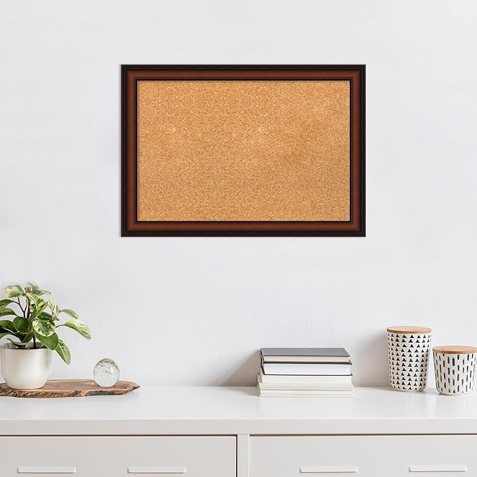 Amanti Art Natural Cork Board for Wall, 19x27 Vision Board with Brown Wood Frame, Medium Corkboard Office Decor for Home Organization, Traditional Corkboard Pinboard to display items for home