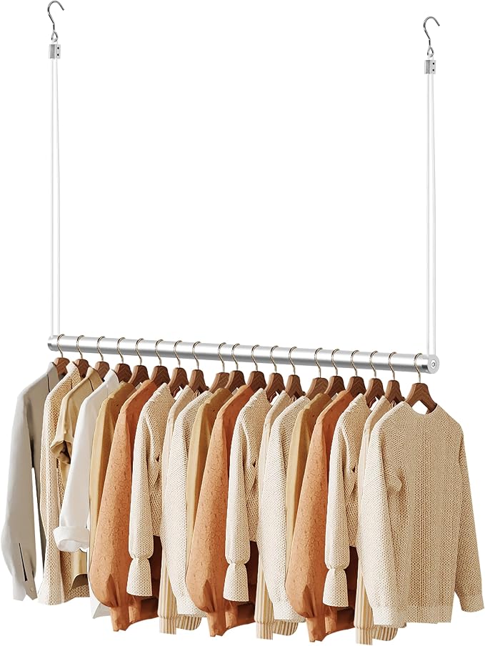 BaiNong Adjustable Closet Hanging Rod Heavy Duty 44'' Silver (Silver, 44 Inch)