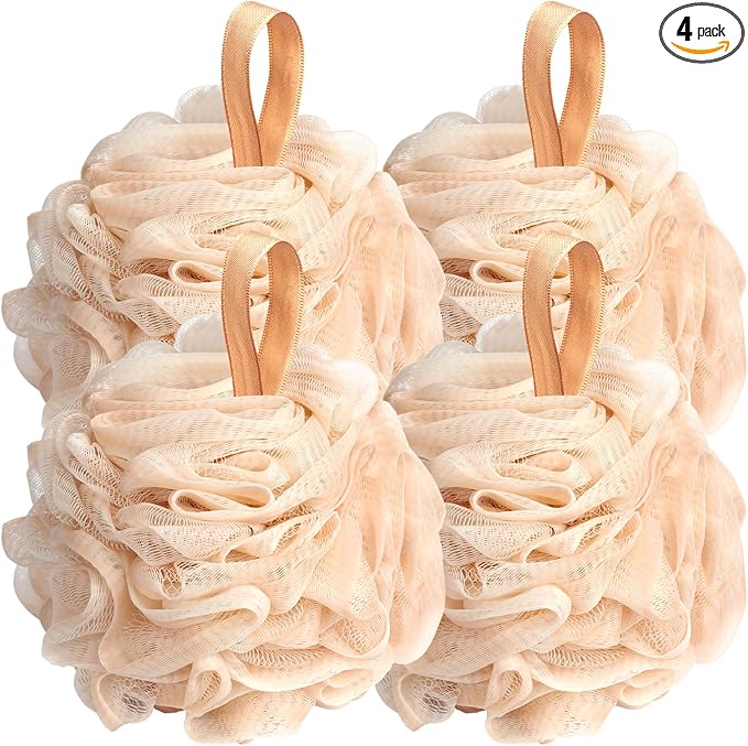 Fishent Loofah Bath Sponge Shower Loofahs, 4 Pack Soft Loofa Exfoliating Body Scrubber Mesh Shower Puff Pouf Ball Luffa for Men and Women(50g/pcs) (Black)