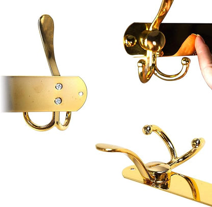 Dseap Coat Rack Wall Mounted - 5 Tri Hooks, Heavy Duty, Stainless Steel, Metal Coat Hook Rail for Coat Hat Towel Purse Robes Mudroom Bathroom Entryway (Gold, 2 Packs)