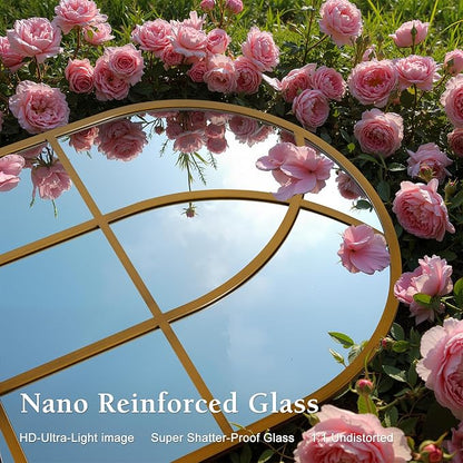 Arched Window pane Wall Mirror 24"x36", Window Shaped Farmhouse Style with Aluminum Frame, Decorative Wall Mirror Leaning Hanging for Living Room, Courtyard, Bedroom, Entryway, Bronze