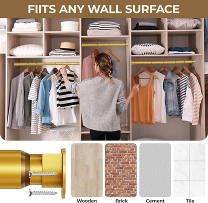 Mavivegue Closet Rod, 17 to 28 Inch Gold Adjustable Closet Rods for Hanging Clothes, Hanging Rod for Closet Wardrobes Laundry RV, Bathroom