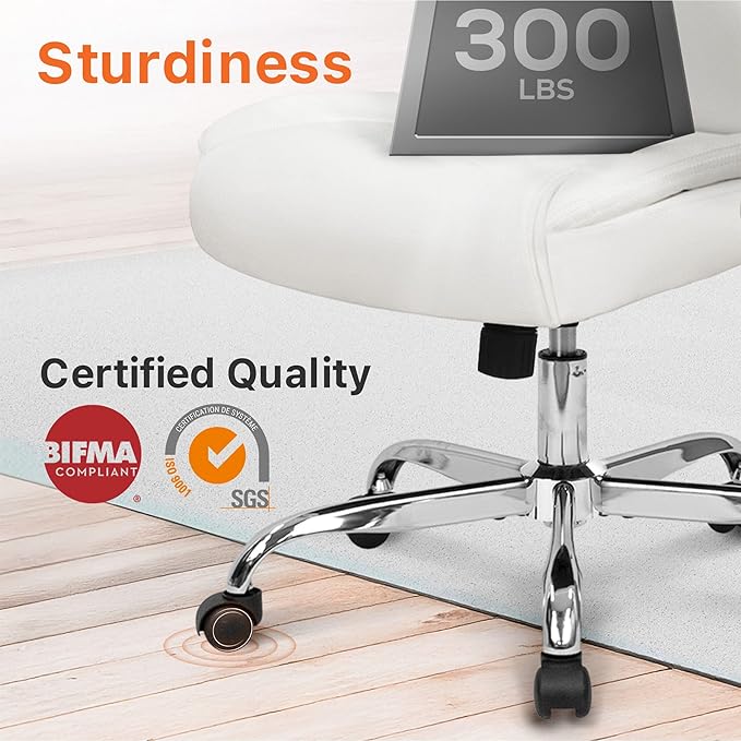 NEO CHAIR Ergonomic Office Desk Gaming Computer Chair Executive High Back Support Flip-up Arms Adjustable Height Swivel Rolling Wheels Comfy PU Leather for Home (White)