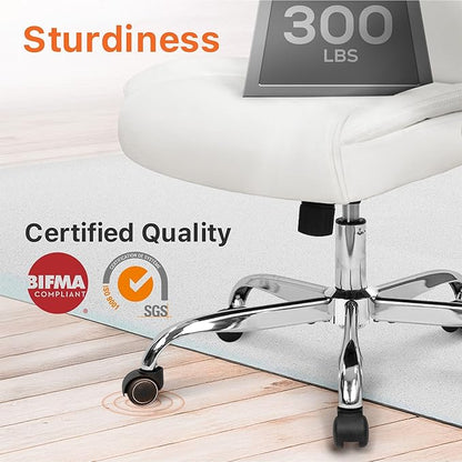 NEO CHAIR Ergonomic Office Desk Gaming Computer Chair Executive High Back Support Flip-up Arms Adjustable Height Swivel Rolling Wheels Comfy PU Leather for Home (White)