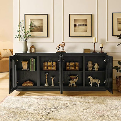 LKTART Arch Doors Sideboard Buffet Storage Cabinet,Mid Century Modern Storage Cabinet with Shelves,Wood Coffee Bar for Living Room, Kitchen, Hallway-Black