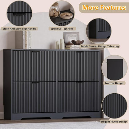 Large Shoe Cabinet for Entryway, Shoe Rack Cabinet with 4 Flip Drawer and Adjustable Shelves for Small Apartment, Foyer