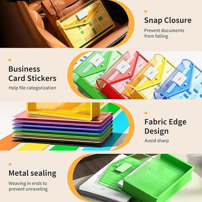 Plastic Expanding File Folder, Transparent envelopes with Snap Closure,No Dividers,Large Capacity,Assorted Colors,Bills&Taxes,Letter/A4 Size for School/Office/Home-7 Pack