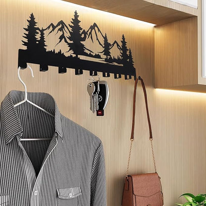 Metal Key Holder, Wall Mounted Key Hooks, Key Holder for Wall, Key Organizer Rack with 9 Hooks, Key Hanger Decor for Kitchen, Entryway, Hallway, Bedroom, Doorway (Mountain 14IN)