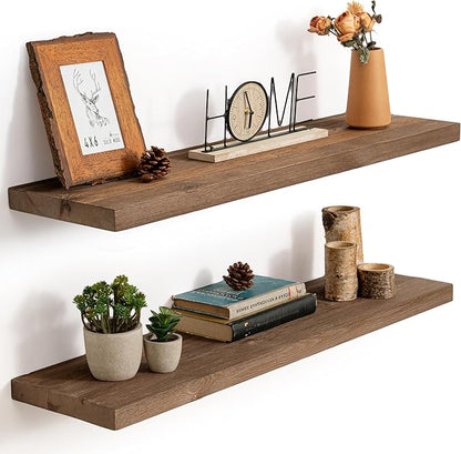 Marsmiles Floating Shelves | 36 Inch Dark Wood Wall Shelves Set of 2 | 9.3 Inch Deep Rustic Reclaimed Wood Shelves for Room Wall | Farmhouse Floating Shelves for Living Room Bathroom