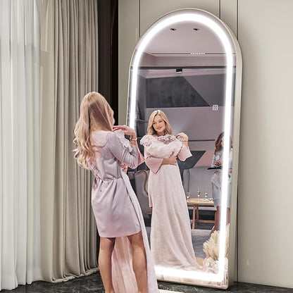 FENNIO Full Length Mirror with Lights, 80" x 36" LED Full Body Mirror, Free Standing Lighted Floor Mirror, Wall Mounted Hanging Mirror for Bedroom, Salon, Dimmable, 3 Color Lighting [Tempered Glass]