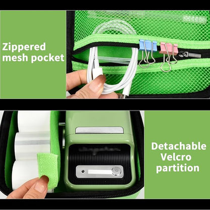 ALKOO Case Compatible with NIIMBOT B21 / B1 Label Maker Wireless Thermal Label Printer, Holder for Inkless Label Maker & Labeling Tapes Refills, with Mesh Pocket for Cable Accessories (Green)