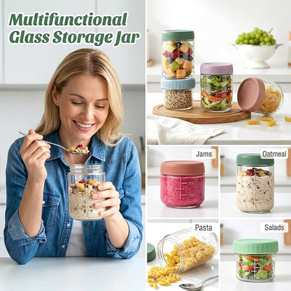 12 Pack Overnight Oats Containers with Lids, 16oz/10oz/4oz Glass Jars with Airtight Lids, Wide Mouth Mason Jars, Reusable Food Storage Containers for Oats, Chia Pudding, Salad, Spice, Meal Prep
