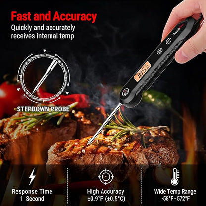 TempPro Digital Instant Read Meat Thermometer for Grilling Waterproof Kitchen Food Thermometer with Calibration Backlight Baking Bread Candy Thermometer Cooking Tools Utensils (Previously ThermoPro)