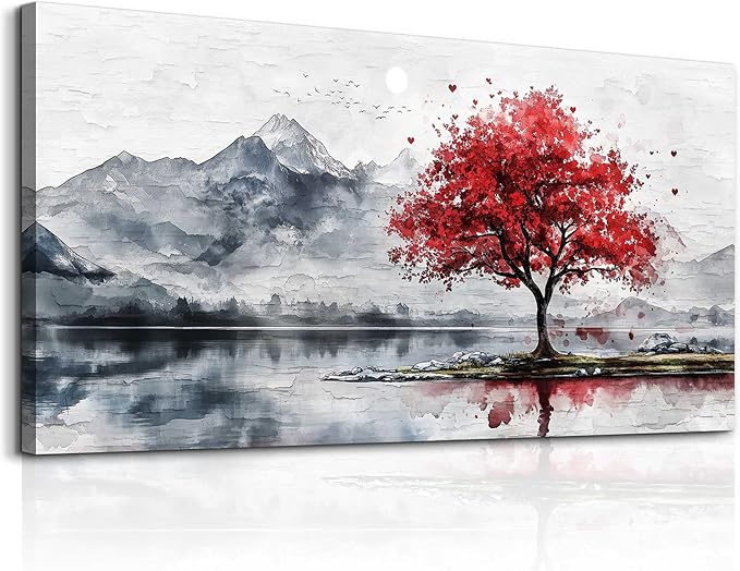 MHARTK66 Abstract Mountain Landscape Wall Painting Wall Art For Living Room Pictures Wall Decor Bedroom Black & White Water Color Picture Trees Canvas Wall Art Artwork For Office Ready To Hang 20x40
