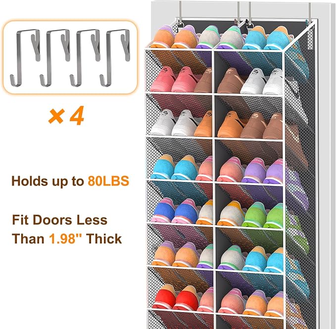 UVIAHOMI Over the Door Shoe Organizer for 30 Pairs, 10-Tier, Dark Grey