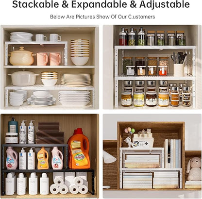 Cabinet Shelf,Expandable Adjustable Stackable Kitchen Organizer,for cabinets, Kitchens, countertops, bathrooms Shelf Organizer(3Packs/White,Large)