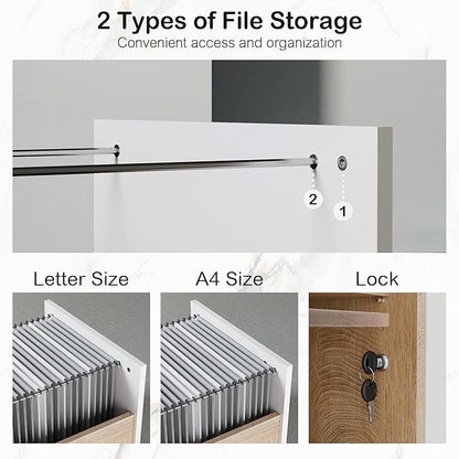 63" Wood Lateral File Cabinet with Lock, Filing Cabinet for Home Office with Adjustable Storage Shelves, Wide Office Credenza, Fits Letter/A4 Size, Light Walnut