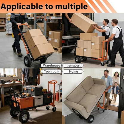 4 in 1 Industrial Convertible Hand Truck, 770 LBS Capacity Heavy Duty Dolly Cart with 4 Wheels, Versatile Folding Trolley with Ergonomic Handles, Platform Cart for Transport, Moving, Warehouse, Home