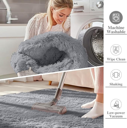 OLANLY 5x5 Area Rugs for Living Room Bedroom, Machine Washable Soft Fluffy Shaggy Bedside Rug, Indoor Floor Carpet for Kids Girls and Boys, Dorms, Nursery Rooms, Home Decor Aesthetic, Light Grey