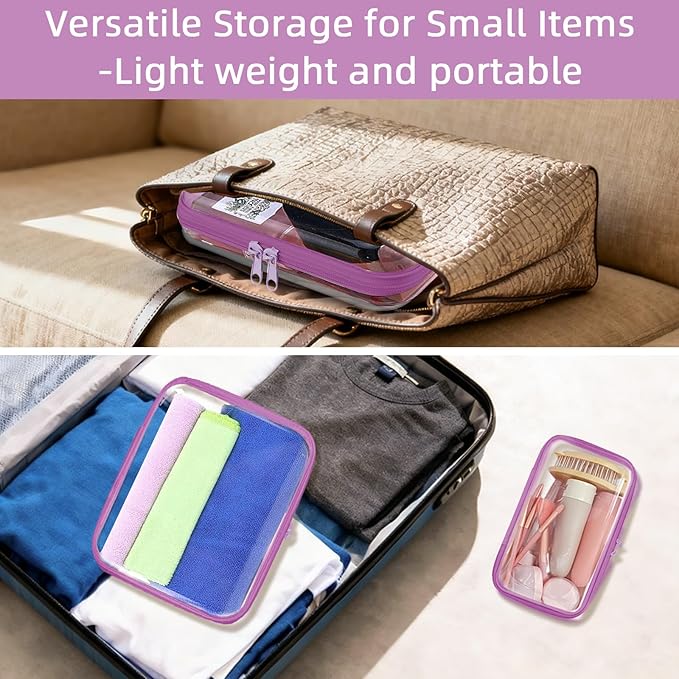 Topfinder Clear Hard Shell Zipper Case,Clear Toy Storage Pouch,Waterproof Transparent Organizer Comestic Case for Travel, Office, Home(Purple, 3*S)