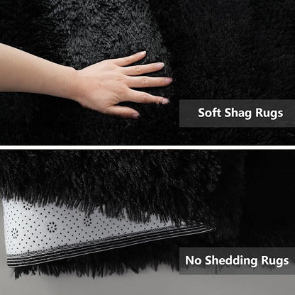 Shag Area Rugs for Bedroom Living Room,5X8 Ultra Soft Fluffy Area Rugs for Dorm,Indoor Carpet Plush Rugs for Living Room Home Decor, Black