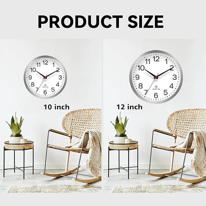 AKCISOT Atomic Silver Wall Clock Analog Clocks Battery Operated Clock for Bedroom Office Classroom Living Room(10 Inch)