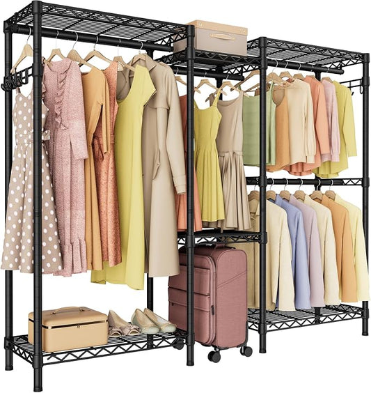 Golpart Heavy Duty Garment Rack Clothes Rack,Large Metal Closet Organizer System Storage Wardrobe,Freestanding Clothing Rack Black 15.75" D x 77.5" W x 77" H