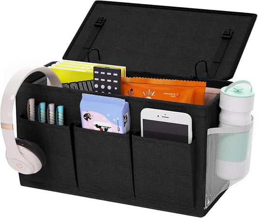 Edudif Dual-purpose Bedside Caddy Bedside Organizer, Bed Caddy with 6 Pockets, Versatile Bedside Storage Solution Magazine Remotes holder, ideal for Home, Dorm, Hospital, Crib Bed