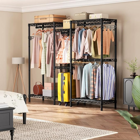 Golpart Heavy Duty Garment Rack Clothes Rack,Large Metal Closet Organizer System Storage Wardrobe,Freestanding Clothing Rack Black 15.75" D x 77.5" W x 77" H