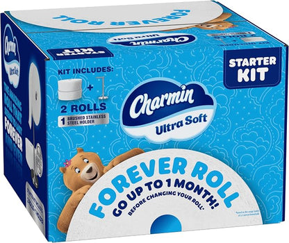 Charmin Toilet Paper Ultra Soft, Forever Roll Starter Kit, 1 Holder, 2 Rolls, 2-ply Bath Tissue