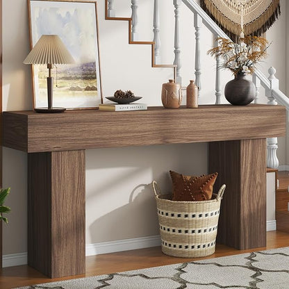 63 Inch Long Console Table for Entryway, Farmhouse Wood Rectangular Sofa Table Behind Couch Table, Narrow Entryway Table for Living Room, Entrance, Hallway, Foyer, Easy Assembly (Brown)