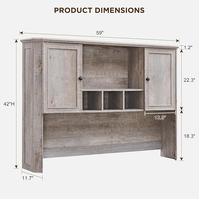 T4TREAM 59" Home Office Desk Hutch with Ample Storage, Only Match VSC Series Farmhouse Desk (Light Rustic Oak)