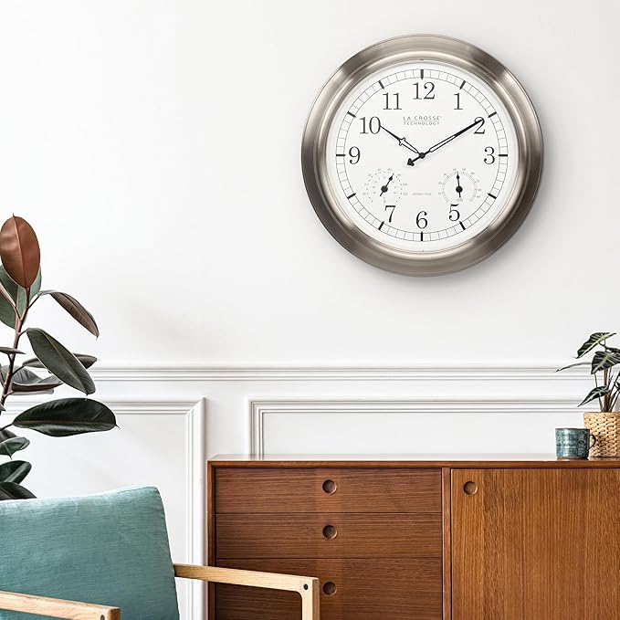 La Crosse Technology 404-80017-INT 17.9-inch Indoor/Outdoor Classic Stainless Steel Atomic Analog Wall Clock