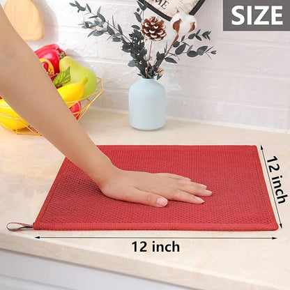 Homaxy 100% Cotton Waffle Weave Kitchen Dish Cloths, Ultra Soft Absorbent Quick Drying Dish Towels, 12 x 12 Inches, 24-Pack, Brick Red