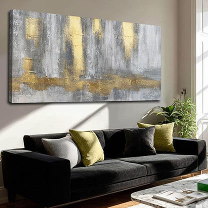 XIANSHOU Textured Wall Art Gold Wall Decor Modern Wall Picture 24"x48" Artwork for Bedroom Decorative Painting for Dining Room Area