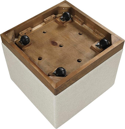 Lexicon 44" Square Coffee Table with 4 Upholstered Stools, Maple Veneer Wood Cocktail Table, Gray Upholstered Stools with Casters, Modern Living Room/Apartment Centerpiece, Full Assembled, Brown