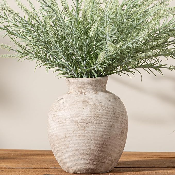 Vanselia Ceramic Flower Vase Home Decor - Farmhouse Table Vases Rustic Vintage Living Room Kitchen Bedroom Decorations for House Book Shelf Office Coffee Desk Dining Fireplace (7.4" Retro)