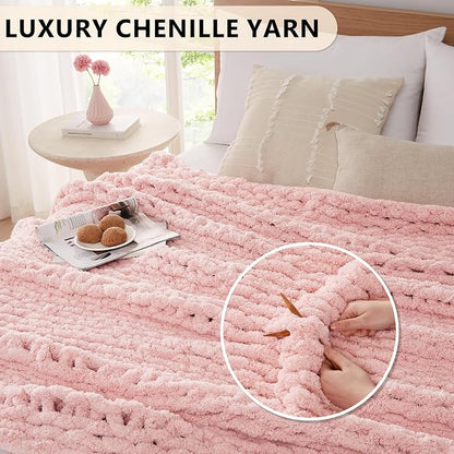 L'AGRATY Chunky Knit Blanket Throw - Soft Chenille Yarn Throw Blanket 40x50： Handmade Thick Cable Knit Crochet Blanke - Large Knit Blanket Chunky Rope Knot Throw Blanket for Couch Sofa Bed Home Decor