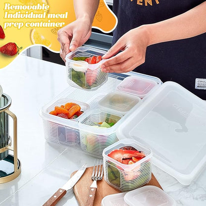 Rtteri 2 Sets Fridge Organizer Divided Serving Tray with Lid Yakumi Pans Seasoning Condiment Container Stackable Refrigerator Organizer with Airtight Lids No Bpa for Veggies, Fruit, Herbs, Spices