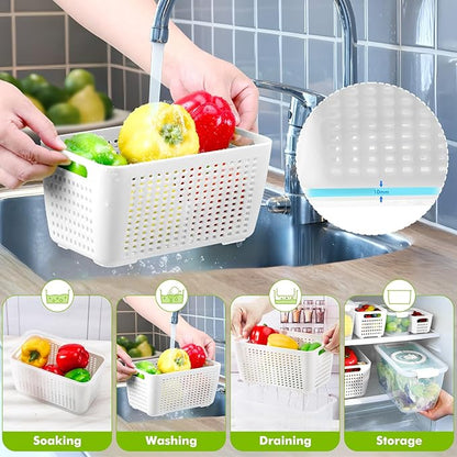 LUXEAR Produce containers for fridge,3 Set Fruit Containers with Removable Colander, BPA-Free Produce Saver Containers with Lids Dishwasher&Microwave Safe Keep Fruits, Vegetables, Berry, Fresh Longer