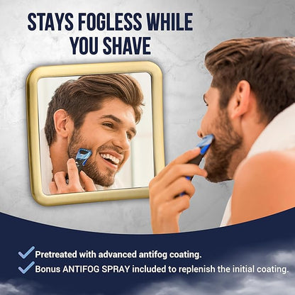 MIRRORVANA Fogless Shower Mirror for Shaving with Improved Suction and 360° Swivel - Unbreakable Fog Free Mirror for Men and Women - 6.3" x 6.3" (Gold)