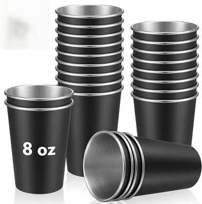 Mimorou 20 Pack 8 oz Stainless Steel Pint Cups Metal Cups Unbreakable Drinking Water Tumblers Stackable Tumbler for Adults Bar Home Restaurant Travel Picnic Camping Outdoor (Black)
