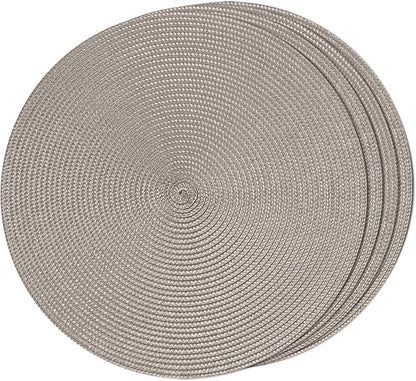 FunWheat Round Braided Placemats Set of 4 Table Mats for Dining Tables Woven Washable Non-Slip Place mats 15 inch(Taupe, 4pcs)