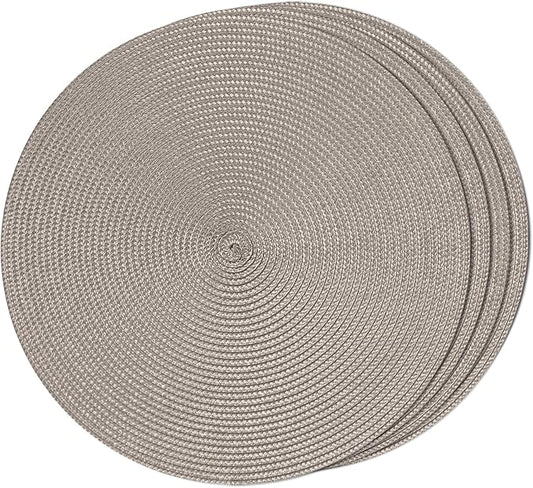 FunWheat Round Braided Placemats Set of 4 Table Mats for Dining Tables Woven Washable Non-Slip Place mats 15 inch(Taupe, 4pcs)